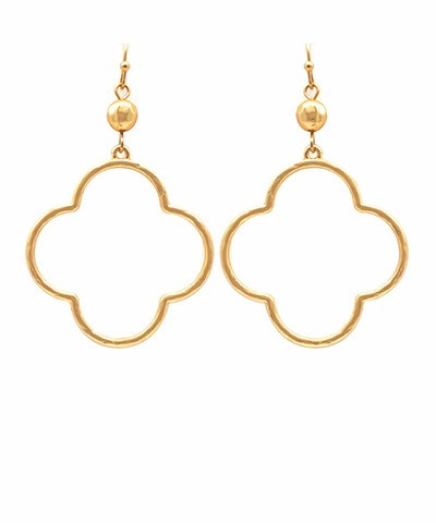 Earrings, Matte Gold Clover With Bead