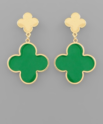 Earrings, Green Clover Drop Post