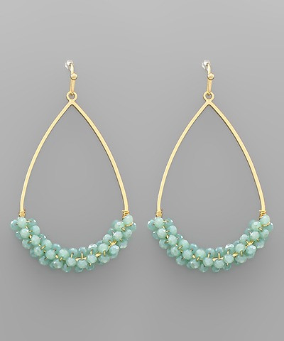 Earrings, Mint Beaded Teardrop Fishhook