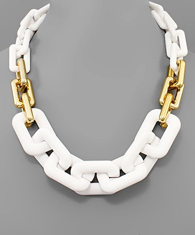 Necklace, Large Chunky White Link Acrylic