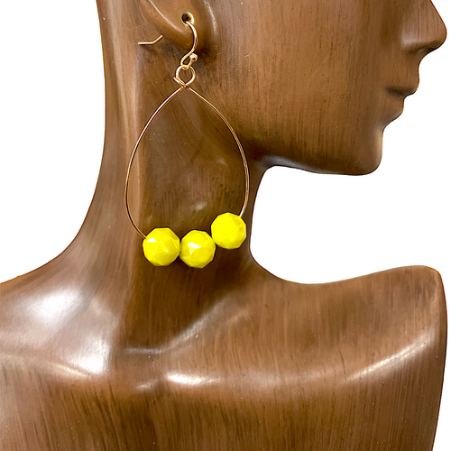 Earrings, Teardrop With Yellow Balls
