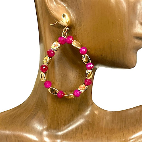 Earrings, Pink Crystal Beaded Teardrop