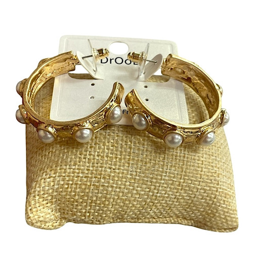 Earrings, Matte Gold Pearl Hoop