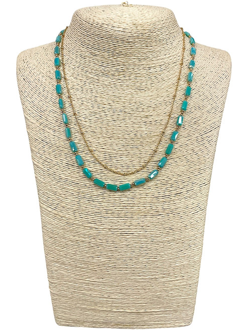 Necklace, Layered Crystal Beaded Turquoise