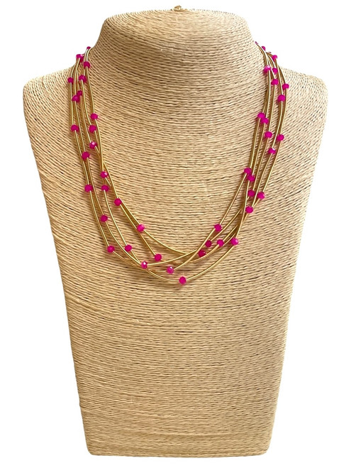 Necklace, Hot Pink Beaded Multi-Strand