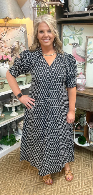 Dress, Bruan Bubble Sleeve Pleated Midi