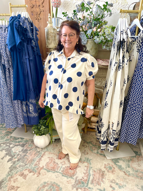 Shirt, Oversized Polka-Dot Navy