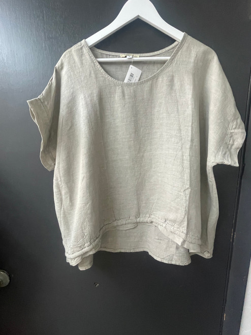 Shirt, Linen Putty Color High/Low Sinch Bottom