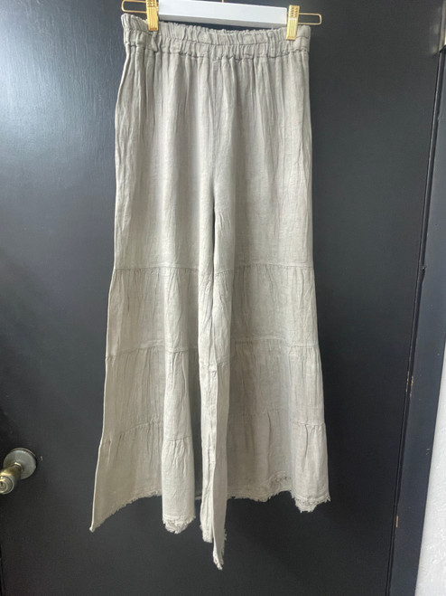 Pants, Linen Putty Layered With Fringe Bottom