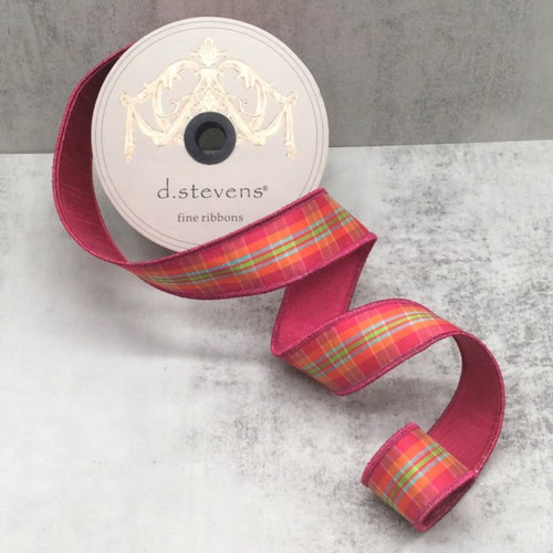 Ribbon, Dewdrop Plaid Hot Pink Orange