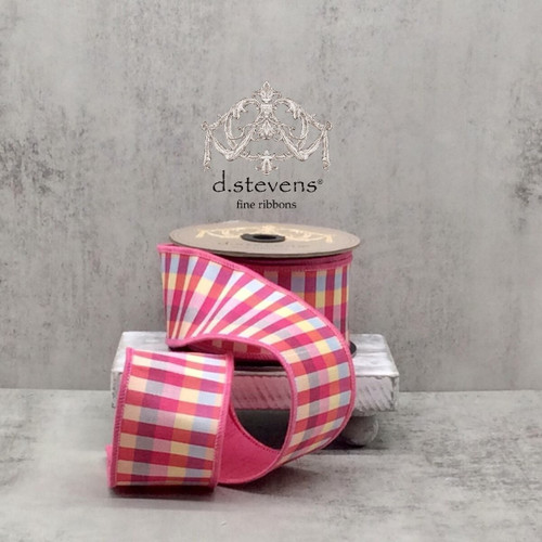 Ribbon, Hot Pink/Blue/Yellow Check