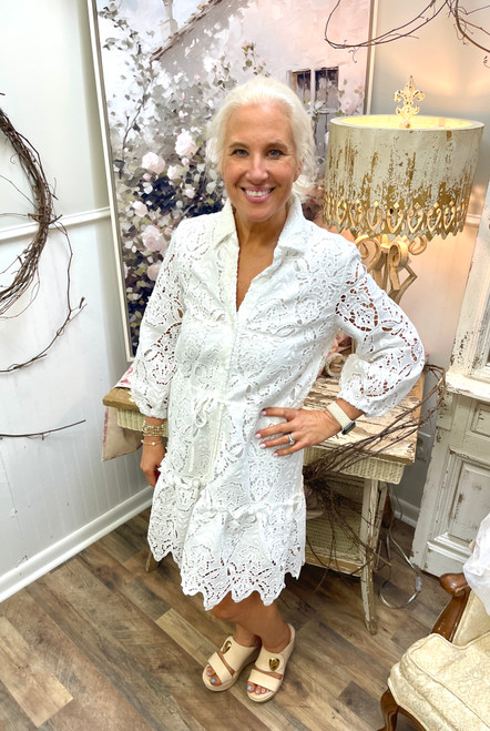 Dress, Floral Lace Tie Waist Button Down Mini