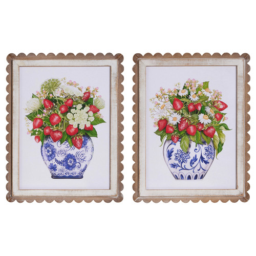 Wall Art, Set of Two Strawberries In Chinoiserie Pots