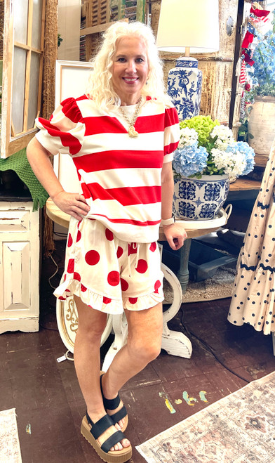 Shorts, Red/Ivory Polka-Dot