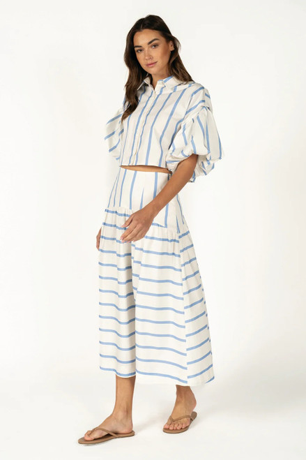 Skirt, High-Waisted Midi Striped Sky Blue/Ivory