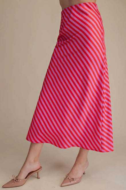 Skirt, Silk Pink and Red Diagonal Stripe