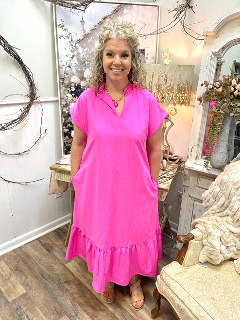 Dress, Pink Cuff Sleeve Midi