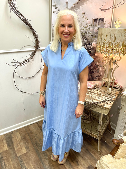 Dress, Blue Cuff Sleeve Midi