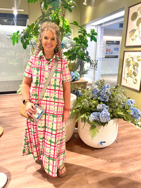 Dress, Pink/Green Plaid Midi