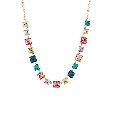 Necklace, Square Rhinestones Multi-Colored