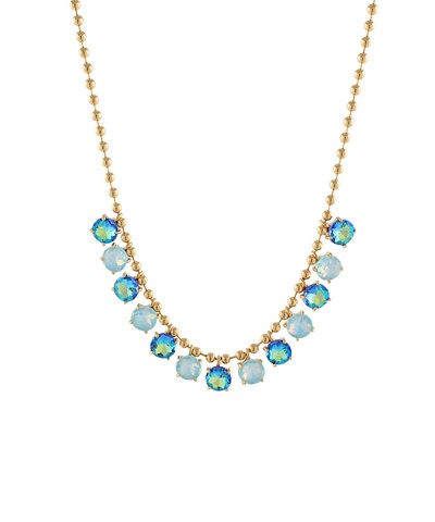 Necklace, Ocean Blue Rhinestones, Gold Beads
