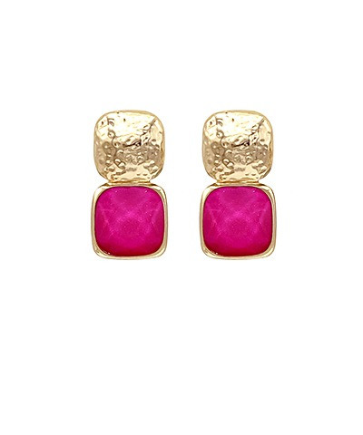 Earrings, Pink Faceted Large Stone w Gold Top