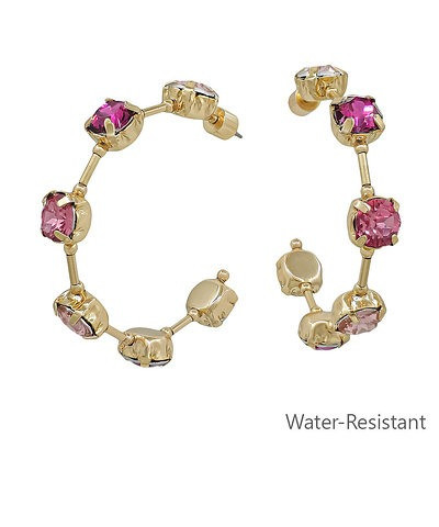 Earrings, Hoops w Pink Ombre' Rhinestones, Gold