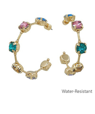 Earrings, Hoops w Rhinestones Jewel Tones