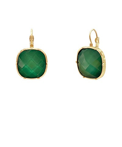 Earrings, Dark Green Rhinestone, Gold