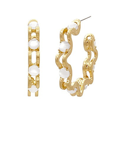 Earrings, Curvy Hoops w White Stone