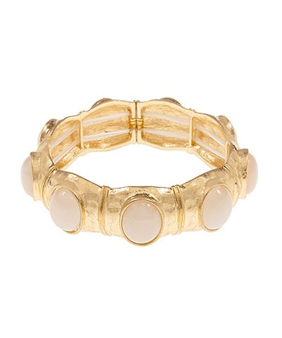 Bracelet, Large Gold w Ivory Stones, Stretchy