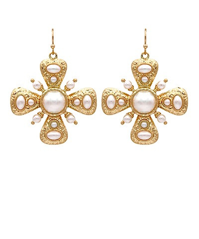 Earrings, Cross w Pearls, Fishook