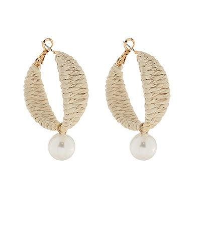Earrings, Light Rattan w Drop Pearl