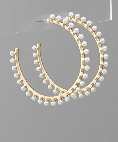 Earrings Gold Hoops w tiny Round Pearls