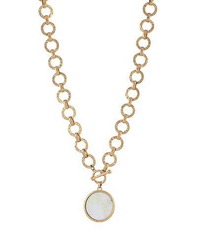 Necklace, Gold Toggle w Moonstone Disc