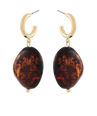 Earrings, Tortoise Shell Discs on Gold Hoops, Posts