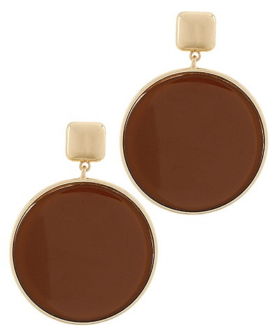 Earrings, Large Round Brown Discs, Posts