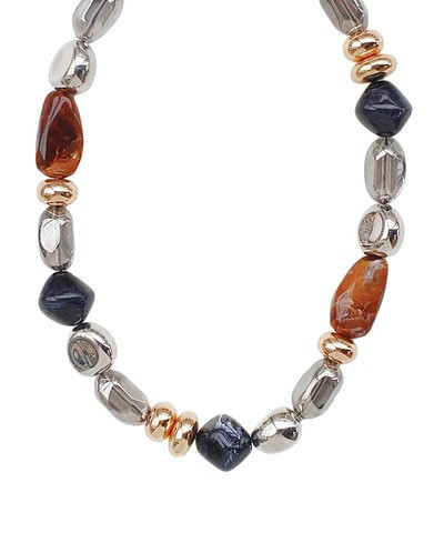 Necklace, Silver, Gold, Clear, Silver Beads