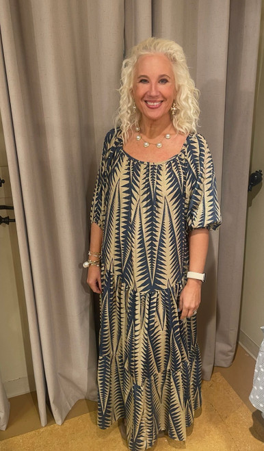 Dress, Navy and Gold Maxi