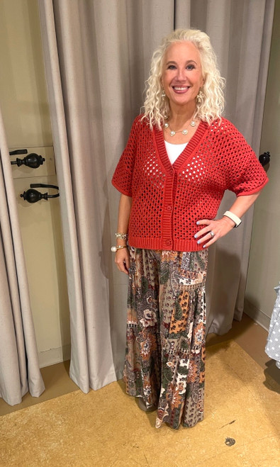 Sweater, Paprika Crochet Button Up Short Sleeve