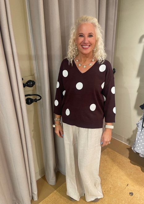 Sweater, Brown With White Dots