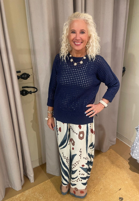 Sweater, Navy3/4 Sleeve With Holes