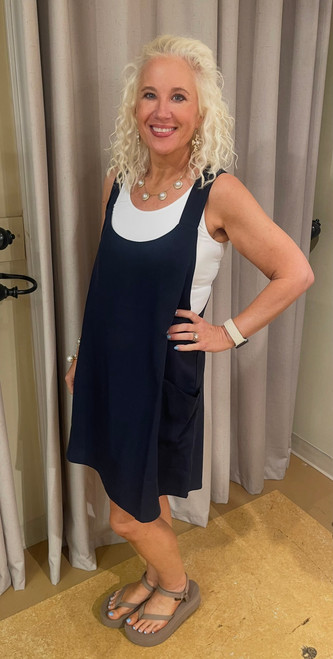 Dress, Navy Short Swing With Pockets
