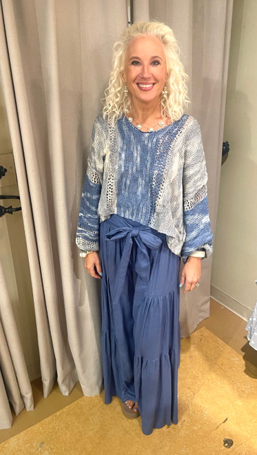 Pants, Blue Tiered With Tie At Waist