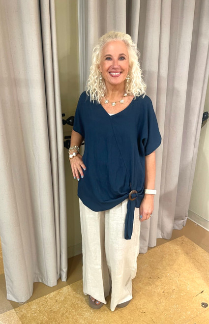 Shirt, Navy With Wooden Buckle