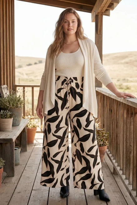 Pants, Printed Black/Cream Pants With Pockets