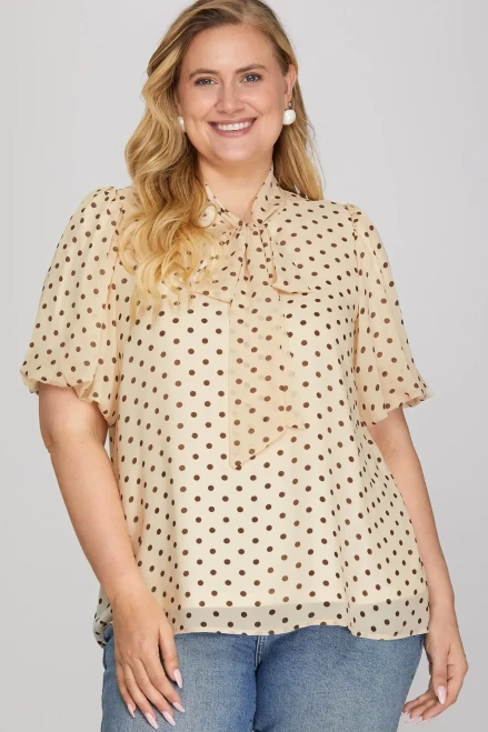 Shirt, Polka-Dot Tie Neck