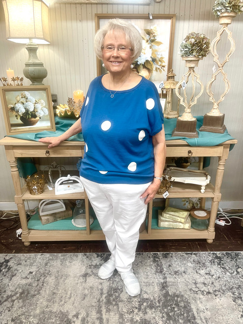 Shirt, Blue With White Polka Dot Sweater