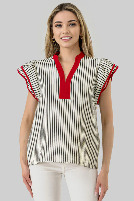 Shirt, Black/White Stripe With Burgundy