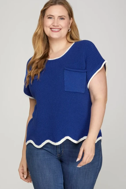 Sweater, Royal Blue With Scalloped Bottom